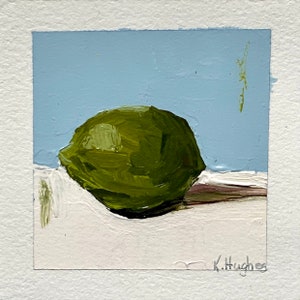 Original mini lime acrylic still life art, kitchen/cafe/restaurant art, fruit art, green color art gift for her/him image 3