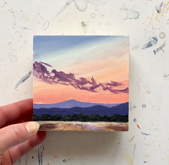 Colorful Peaceful Sunset Acrylic Painting on Wood Panel Emotional