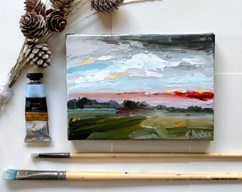 Original sunset landscape painting abstract sky wall art red sky landscape stormy sky wall decor sunset bedroom decor