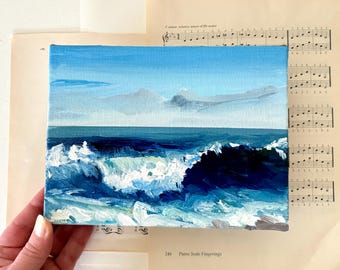 Abstract crashing waves original art, acrylic ocean painting on canvas, for the nursery, peaceful art, feel the ocean on your toes art.