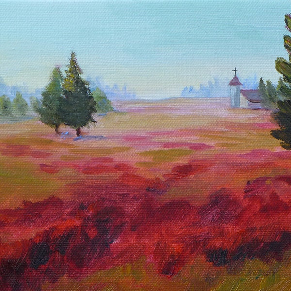 HOLIDAY CLEARANCE SALE! Original impressionist landscape "Magnificent Reds", 6" x 9" oil on canvas.  Home decor art.