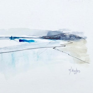 Original beach art, mixed media beach painting, watercolor/acrylic, stromy, waves ocean beach painting on watercolor paper. Beach decor.