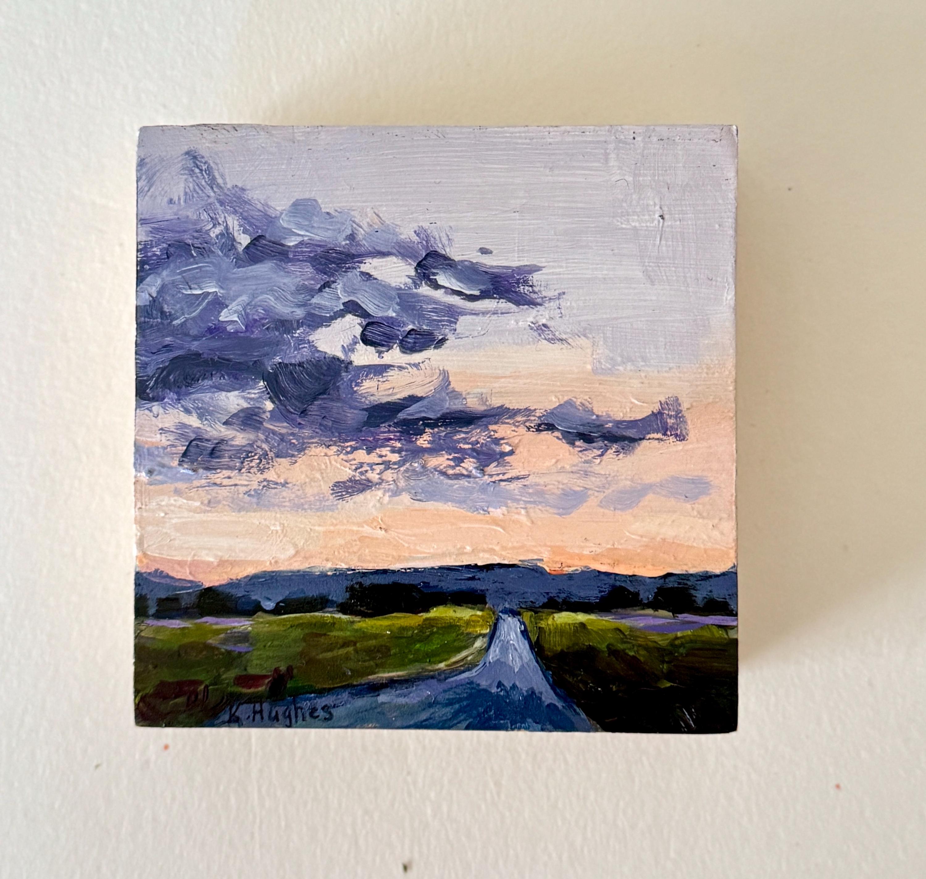 A Peaceful Orange Sunset With Purple Clouds, Original Acrylic