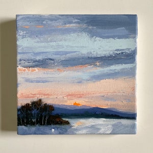 Original sunset winter painting acrylic landscape wall art modern winter wall art sunrise Cottage decor impressionist landscape nursery