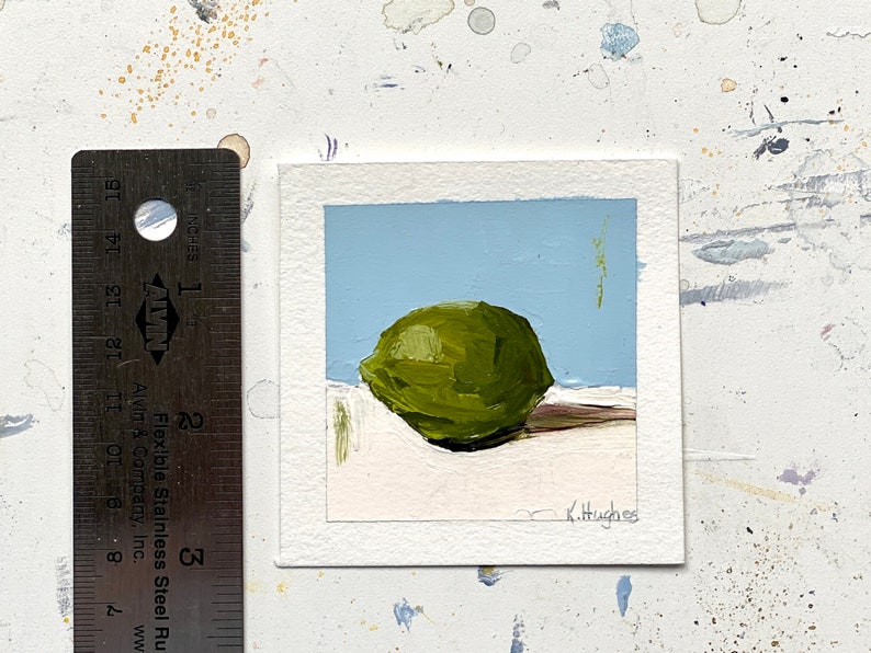 Original mini lime acrylic still life art, kitchen/cafe/restaurant art, fruit art, green color art gift for her/him image 5