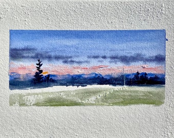 Mini peinture originale d'arbre d'aquarelle, art de paysage de techniques mélangées sur le papier, une peinture colorée de forêt d'automne.