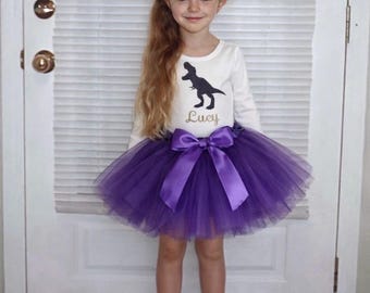 Girls Dinosaur Birthday Outfit Purple Tutu Baby Toddler Girls