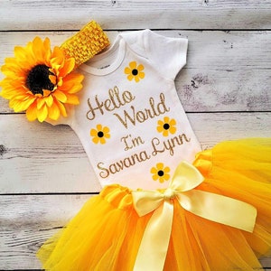 Hello World Newborn Girl Outfit, You Are My Sunshine, Sunflower
