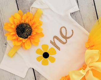 Little Sunflower Tutu Outfit, My Sunshine 1st Birthday Baby Girl Shirt, First