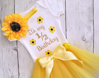 Half Birthday Outfit Girl, Half Way to One, Sunflower Sunshine
