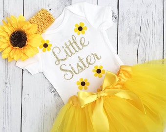 Little Sister Big Sister Outfit, You are my Sunshine Sunflower theme