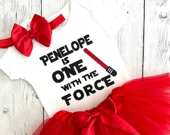Girls One With The Force 1st Birthday Outfit, Red, Green, Purple, Yellow, Pink, Blue Tutu
