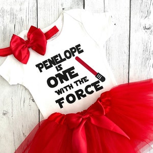 Girls One With The Force 1st Birthday Outfit, Red, Green, Purple, Yellow, Pink, Blue Tutu