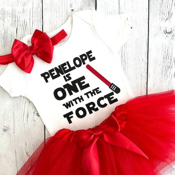 Girls One With The Force 1st Birthday Outfit, Red, Green, Purple, Yellow, Pink Tutu