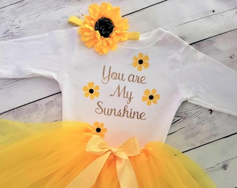 My Sunshine Tutu Outfit. Sunflower Baby Girl Shirt. Sunflower Headband