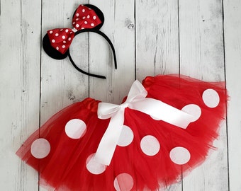 Red Mouse Tutu Outfit with Mouse Ears Headband, Mouse Birthday Costume