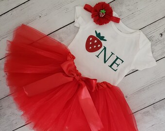 Strawberry 1st Birthday Baby Girl Tutu Outfit Red