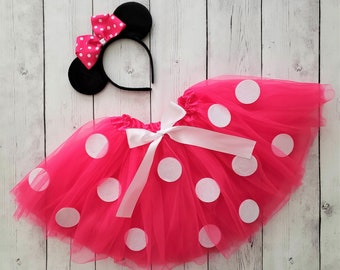 Pink Mouse Tutu Costume with Mouse Ears Headband, Mouse Birthday Outfit