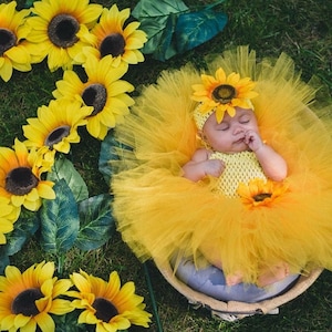 Sunflower Dress, Baby Girl Sunflower Tutu, Sunflower Toddler Birthday Outfit