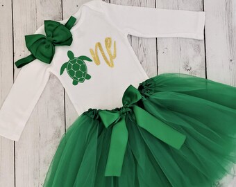 Baby Girls Turtle 1st Birthday Tutu Outfit Green