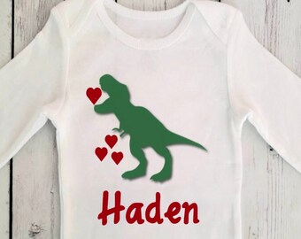Baby Boy Valentine Dinosaur Shirt with Custom Name