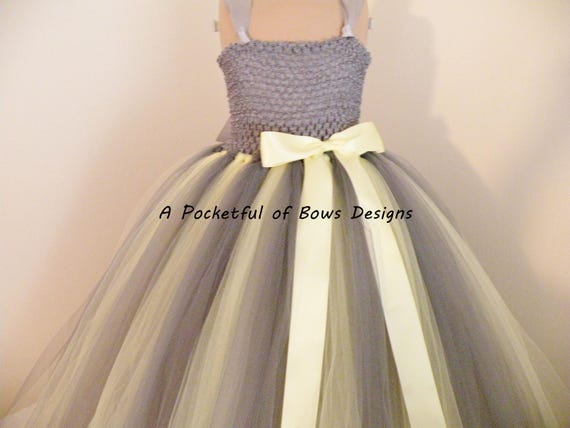 Charcoal Gray Flower Girl Dress, Charcoal and Yellow Flower Girl Tulle Dress Charcoal Gray Flower Girl Dress, Charcoal and Yellow Flower Girl Tulle Dress