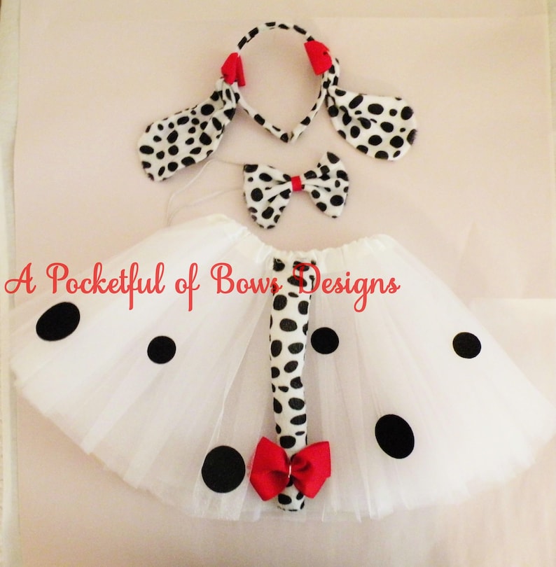 Dalmatian tutu outfit for baby and toddler girl. includes tutu, ears, tail and neck piece.  Handmade by A Pocketful of Bows.