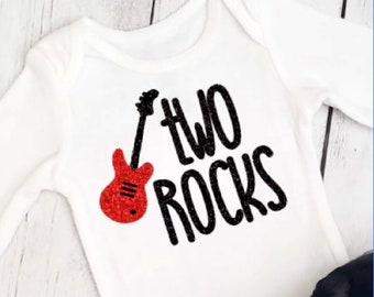 Two Rocks Baby Boy 2nd Birthday Shirt, Your choice Guitar Color