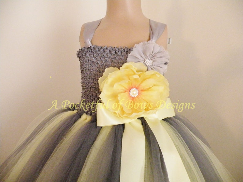 Charcoal Silver Flower Girl Dress, Dark Silver and Yellow Flower Girl Tutu Dress, Toddler Flower Girl, Long Tutu Dress Charcoal Silver Flower Girl Dress, Dark Silver and Yellow Flower Girl Tutu Dress, Toddler Flower Girl, Long Tutu Dress