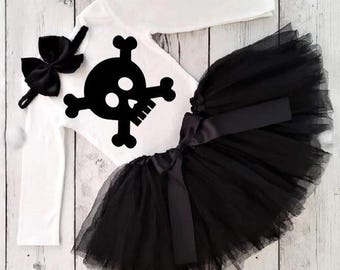 Pirate Skull and CrossBones Costume, Baby Girl, Toddler Tutu Outfit, Parade, Halloween