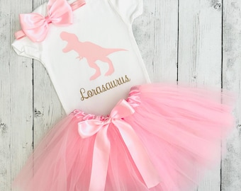 Dinosaur Birthday Outfit Pink Tutu  Baby and Toddler Girls