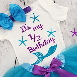 Mermaid Half Birthday Outfit, 1/2 birthday girl Turquoise