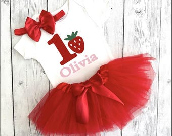 Berry Sweet 1st Birthday Tutu Outfit, Strawberry Sweet One Shirt
