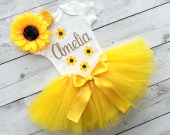 Newborn Girl Coming Home Outfit, Baby Sunshine Sunflower, 1st Birthday, Toddler Tutu