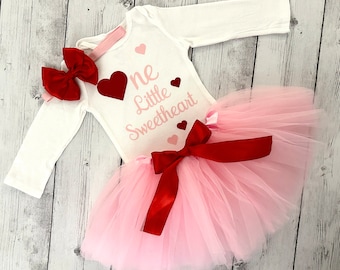 One Little Sweetheart 1st Birthday Tutu Outfit for Girls Pink and Red