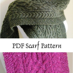 Knitted Scarf Pattern PDF -- Gormlaith -- Beautiful Cabled Aran Scarf