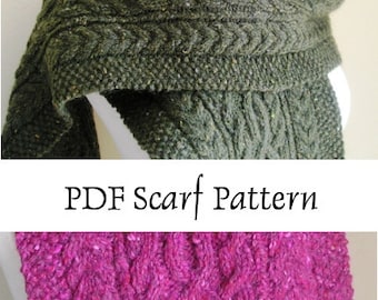 Knitted Scarf Pattern PDF -- Gormlaith -- Beautiful Cabled Aran Scarf
