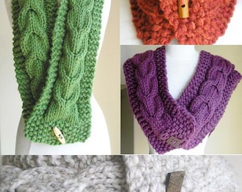 Knitting Pattern -- Cabled Scarf and Cowl Combo -- &quot;Lucky Horseshoes&quot; -- PDF Pattern -- Perfect for Making Last-Minute Gifts