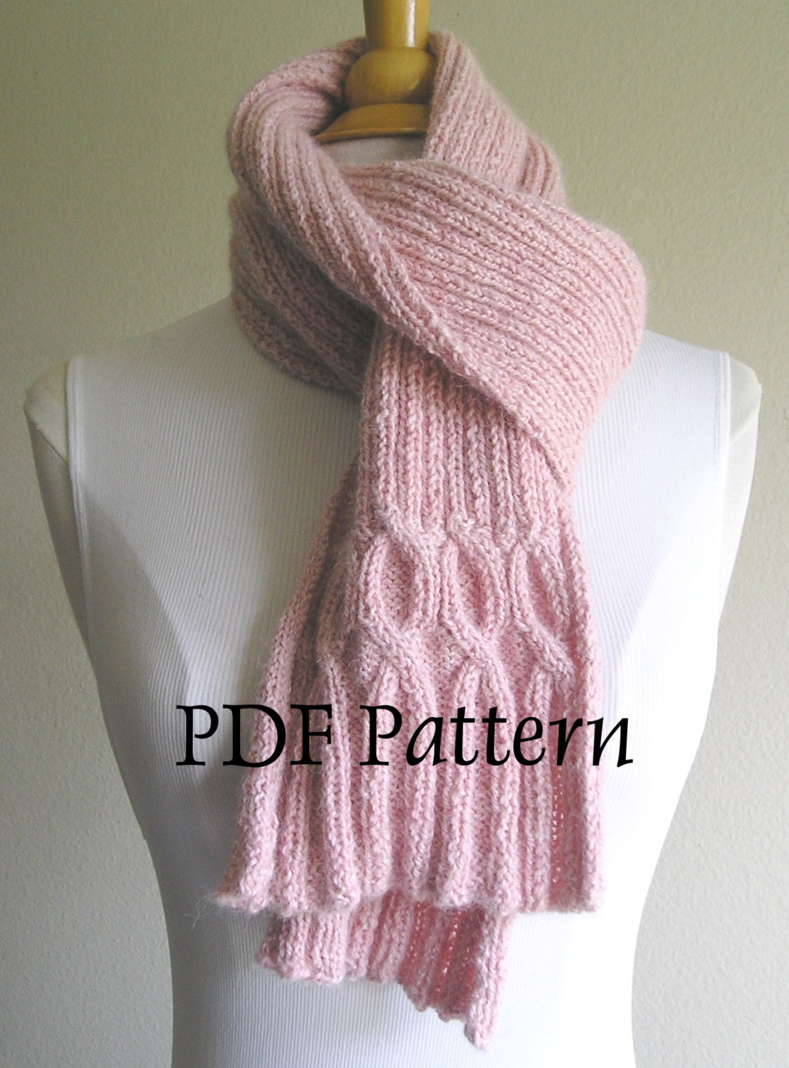Breast Cancer Ribbin' Scarf -- PDF Pattern -- Knitting