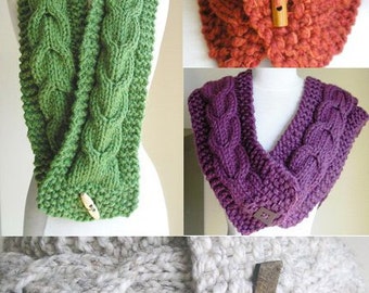 Knitting Pattern -- Cabled Scarf and Cowl Combo -- "Lucky Horseshoes" -- Printed Pattern --Perfect for Making Last-Minute Gifts