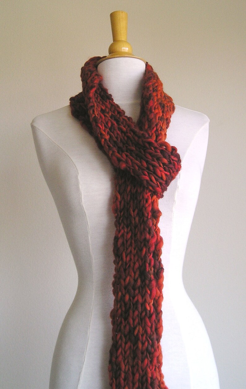 Clarissa Scarf Chunky Wool Long Skinny Scarf Reds image 1