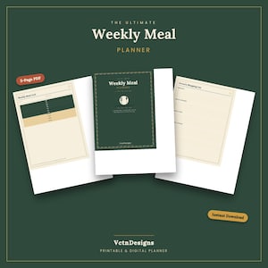 Weekelijkse maaltijdplanner, boodschappenlijst, maaltijdvoorbereidingsnotities (digitale download)