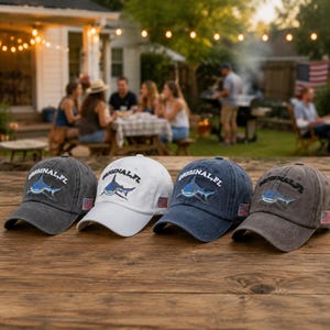 Distressed Shark Baseball Cap: "ORIGINAL, FL" Embroidered Washed Cotton Hat