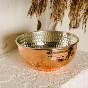 Bol de cobre turco hecho a mano, bol para mezclar de cobre puro, bol decorativo martillado, bol para batir huevos, bol para baño hammam, regalo de cocina