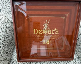 Vintage Dewar's Special Reserve 12 Year Scotch Whisky Bar Tray, Mid-Century Wood Serving Platter