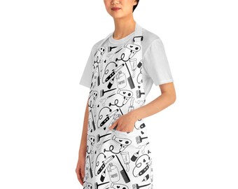 Hair Stylist Apron with Pockets, Hand Drawn Salon Pattern, Hairstylist Gift