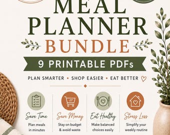 Ultimate Meal Planner Bundle Printable | Weekly Meal Planner | Grocery List | Meal Prep | Kitchen Essentials Checklist | Family Favorite Mea