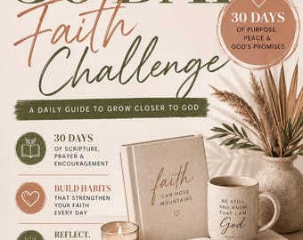 30 Day Faith Challenge Printable | Christian Devotional Journal | Bible Study Planner | Faith Goals Worksheet | Scripture Challenge PDF