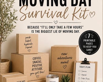 Moving Day Survival Kit Printable | Moving Planner Bundle | New Home Essentials | Printable Box Labels | Housewarming Gift | Moving Binder