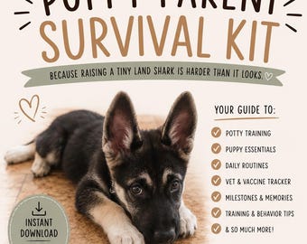 Puppy Parent Survival Kit Printable | New Puppy Checklist | Puppy Training | First Year Milestones | Puppy Essentials | New Dog Owner Gift